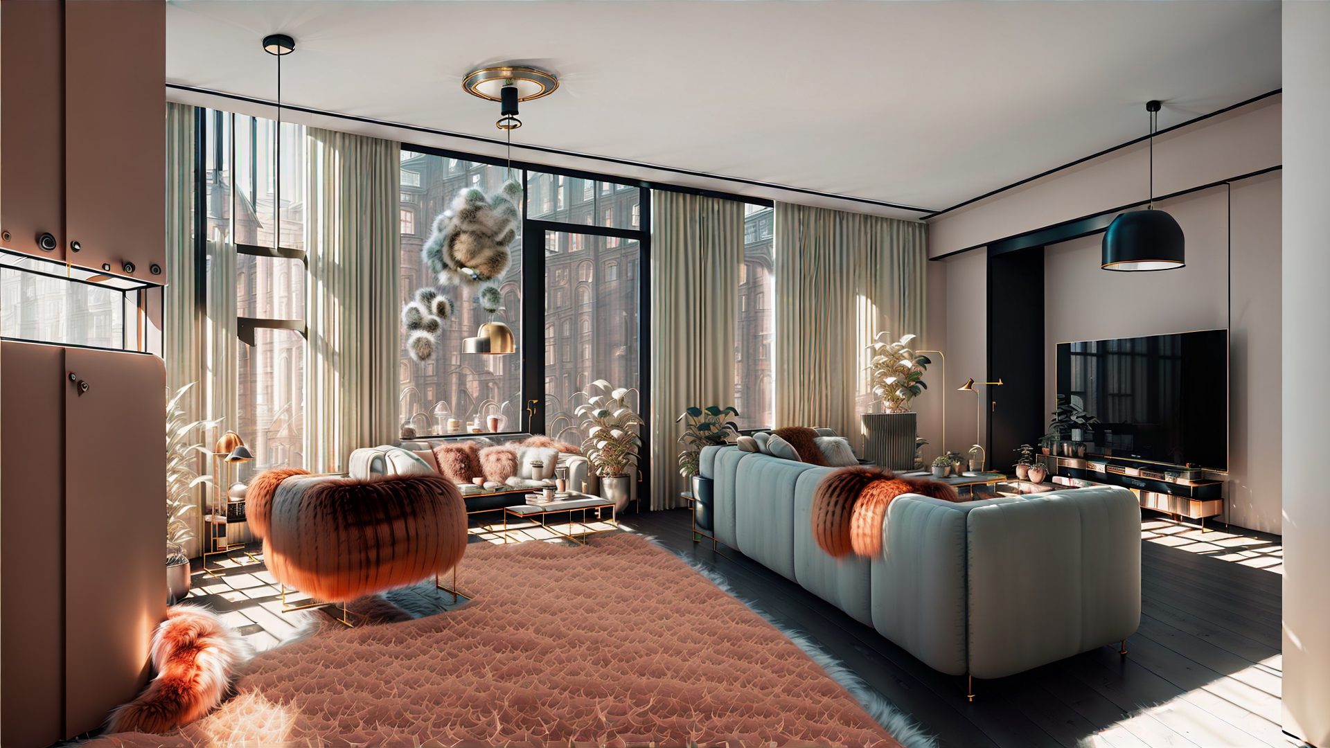 luksuslik elegantne elutuba 3d visualiseerimine v1